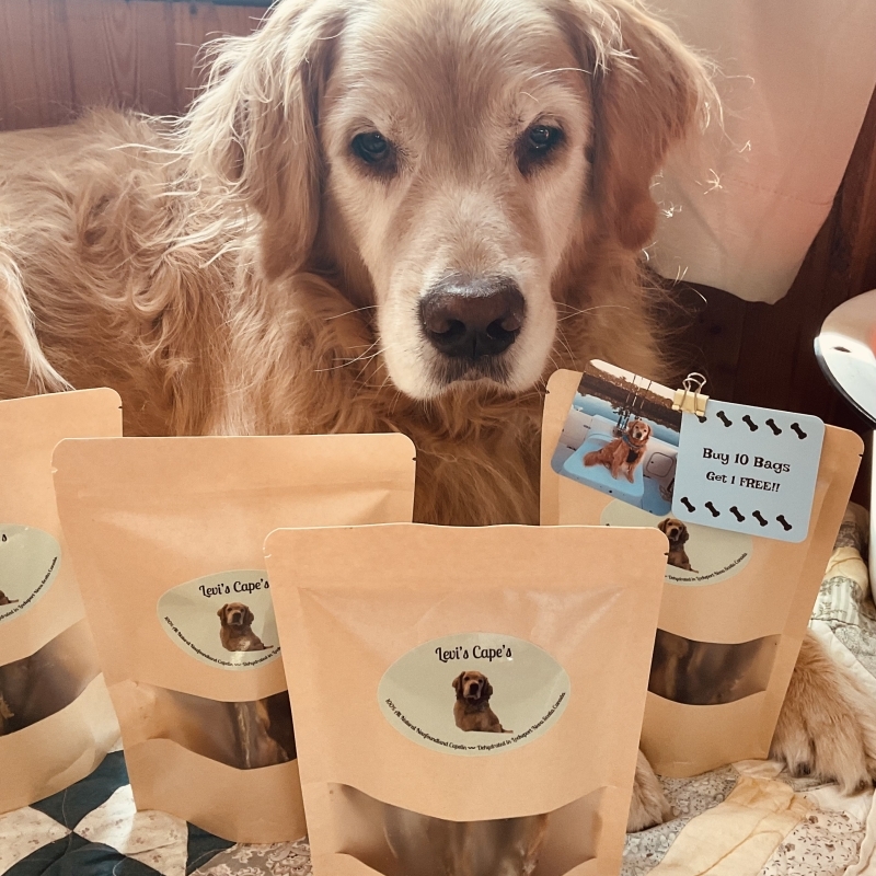 Levis Capes Healthy Crunchie Doggie Treats made with 100% All Natural Newfoundland Capelin Dehydrated right here at 4ONorth